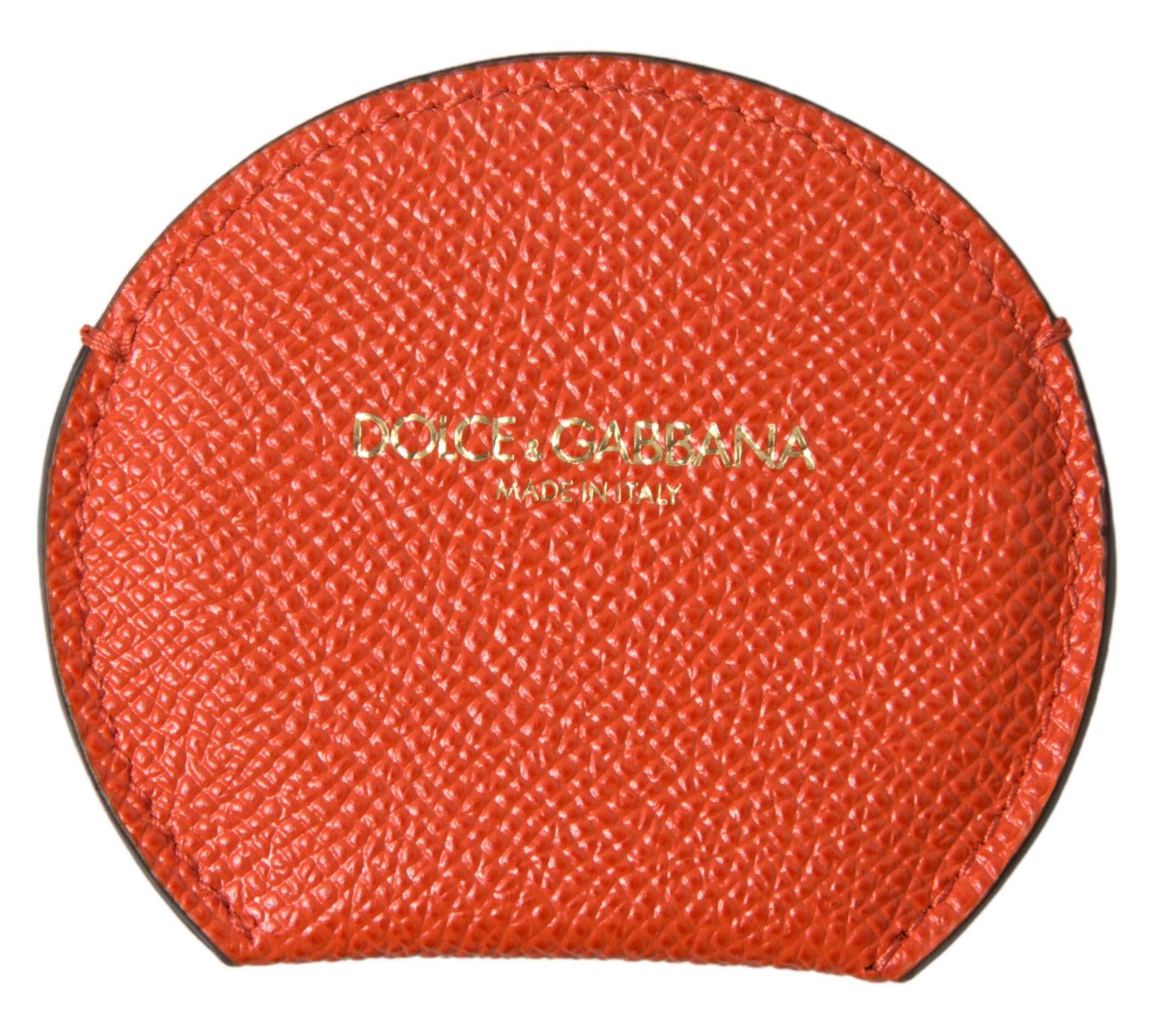 Държач за ръчно огледало Dolce &amp; Gabbana оранжева телешка кожа с кръгло лого