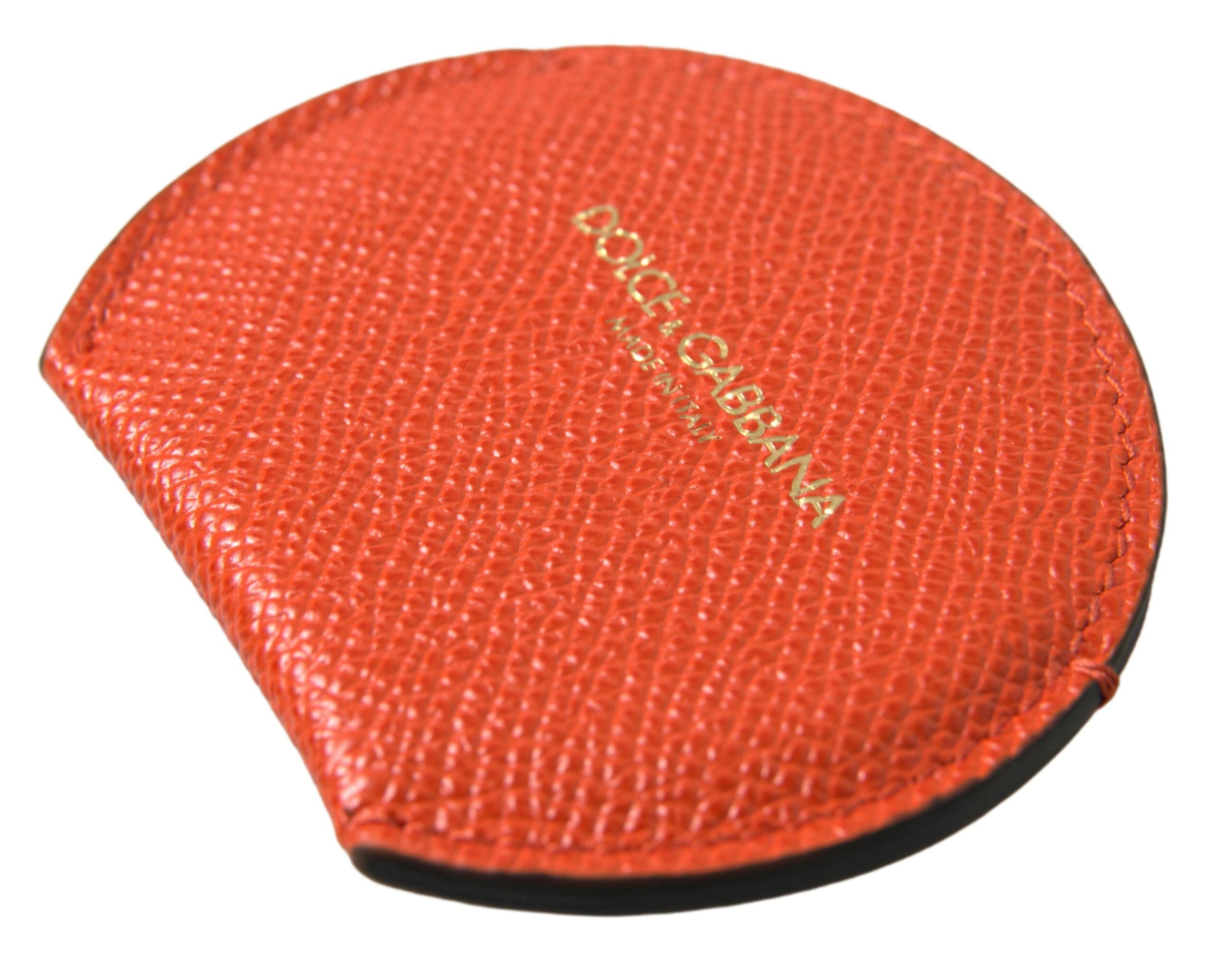 Държач за ръчно огледало Dolce &amp; Gabbana оранжева телешка кожа с кръгло лого