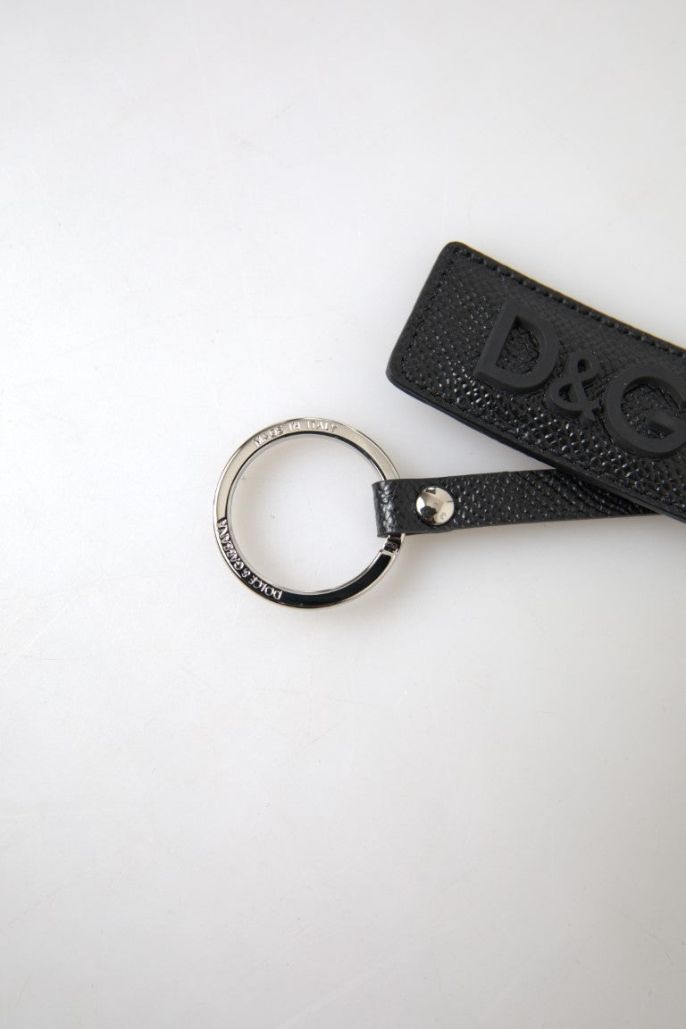 Кожен сребрист метален ключодържател Dolce &amp; Gabbana с черно DG лого
