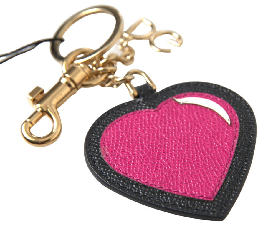 Ключодържател Dolce &amp; Gabbana със златист метален ключодържател със сърце в черен цвят на фуксия