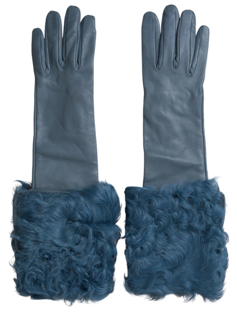 Dolce &amp; Gabbana Сини кожени ръкавици със средна дължина на ръцете