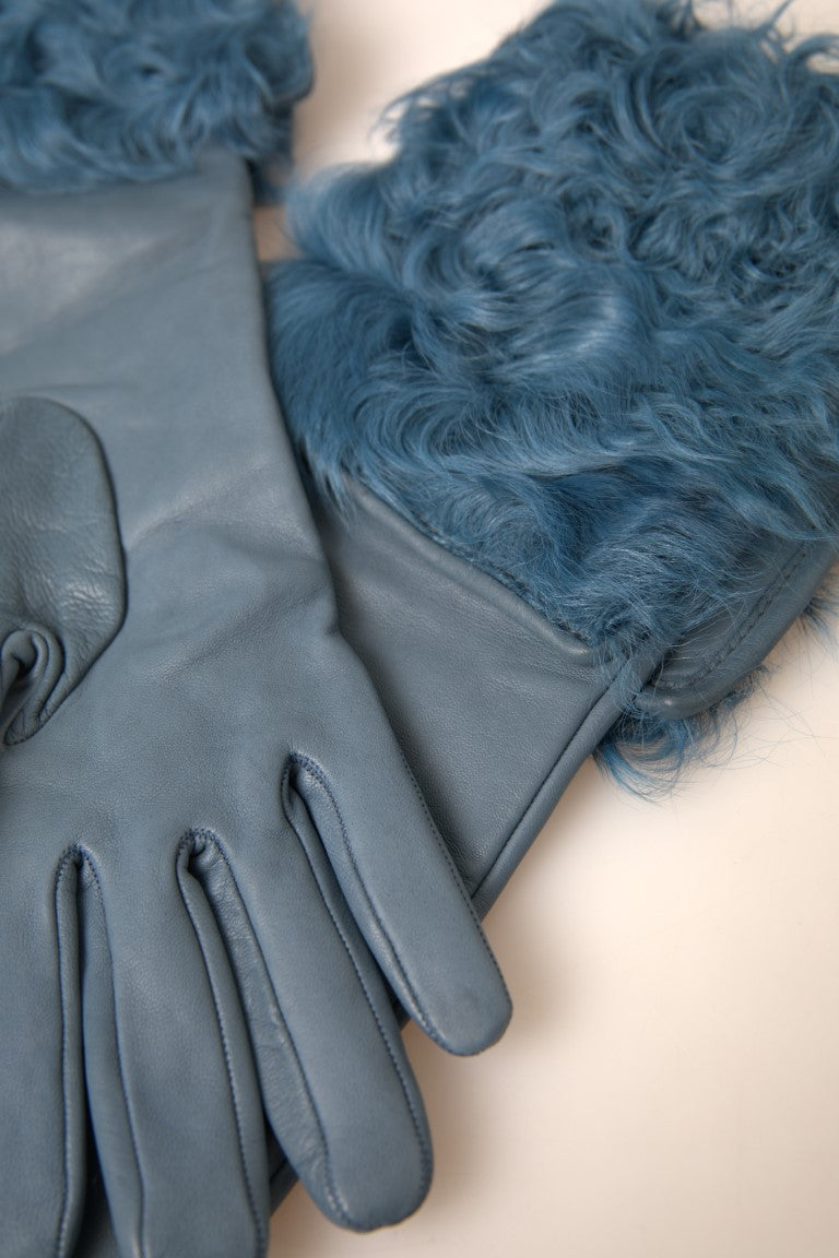 Dolce &amp; Gabbana Сини кожени ръкавици със средна дължина на ръцете