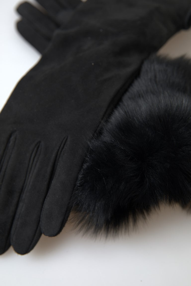Dolce &amp; Gabbana Черни кожени ръкавици с дължина до лакътя