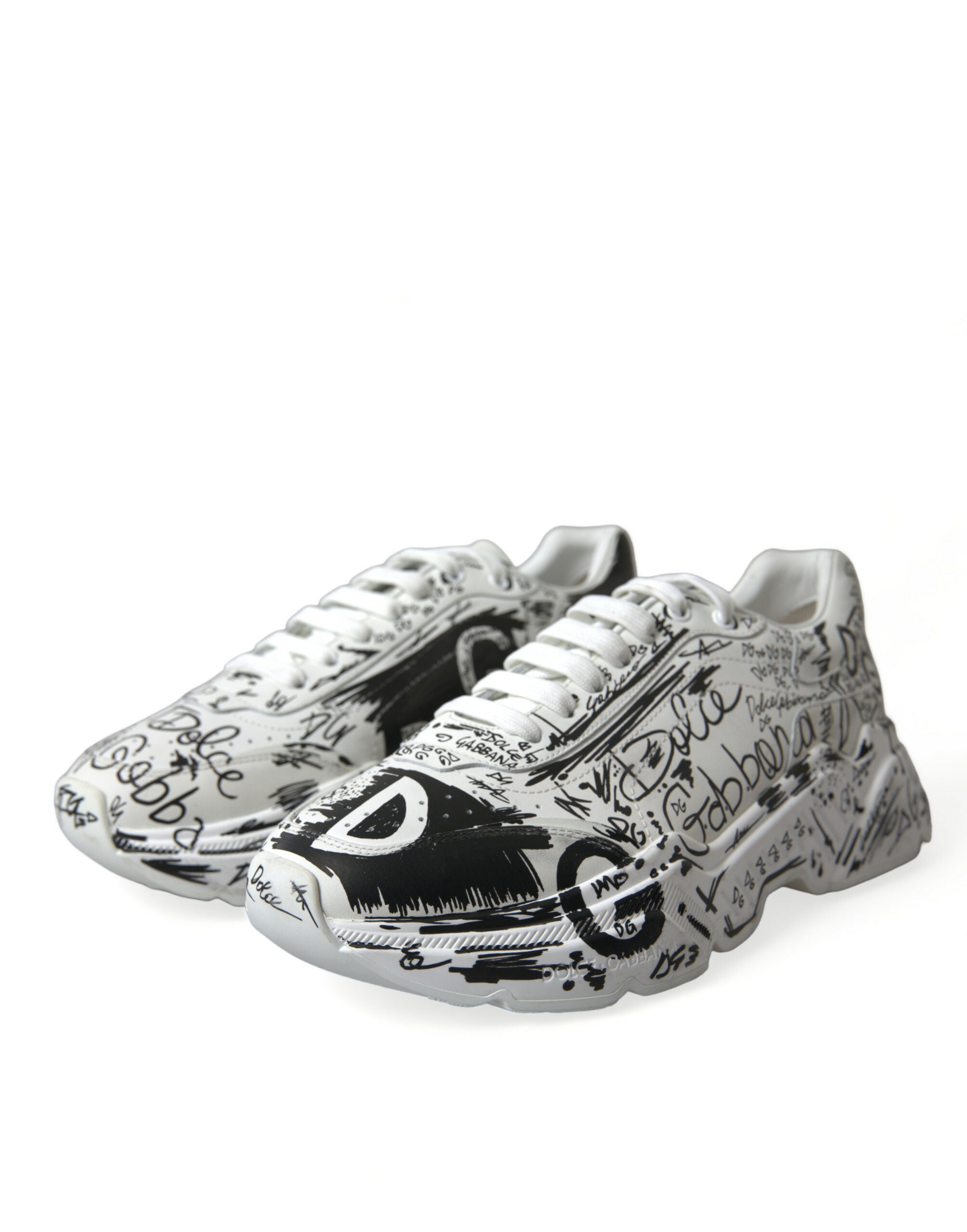 Dolce & Gabbana White Graffiti Calfskin Daymaster Sneakers Shoes