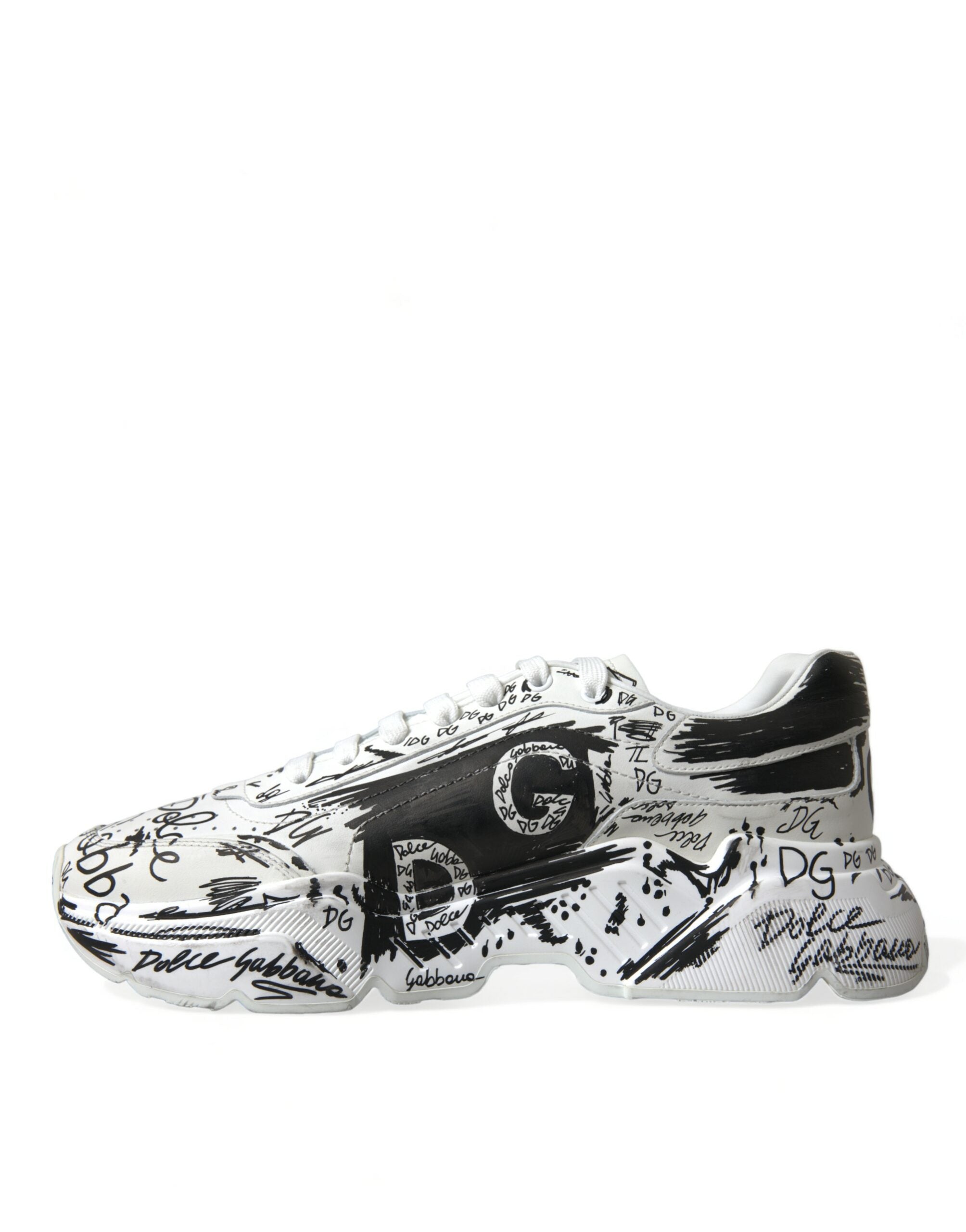 Dolce & Gabbana White Graffiti Calfskin Daymaster Sneakers Shoes