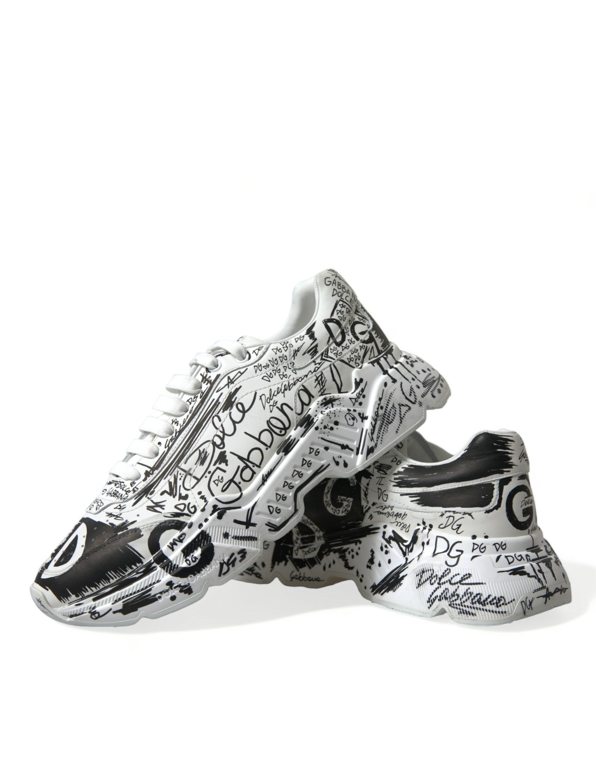 Dolce & Gabbana White Graffiti Calfskin Daymaster Sneakers Shoes