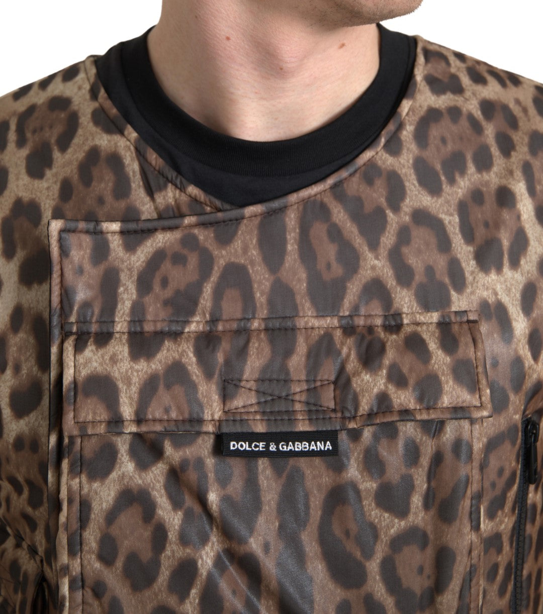 Спортно облекло без ръкави с кафяв леопард и коприна Dolce &amp; Gabbana