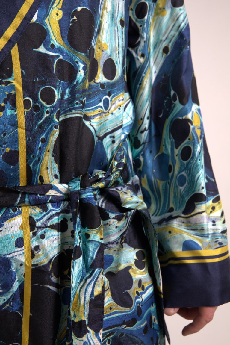 Dolce &amp; Gabbana Мраморно синьо копринено облекло с колан за талията