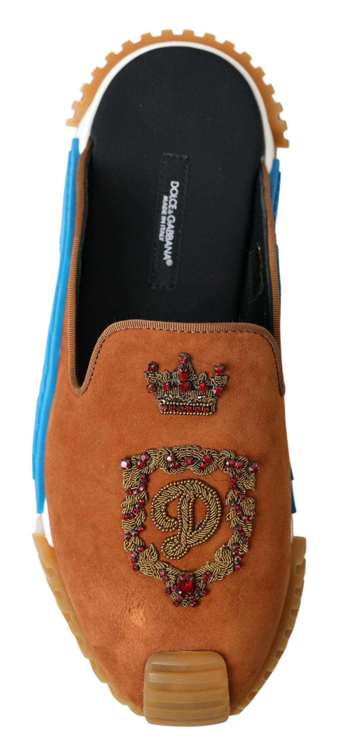 Кафяви велурени сандали Dolce &amp; Gabbana Crown Logo NS1 Slides