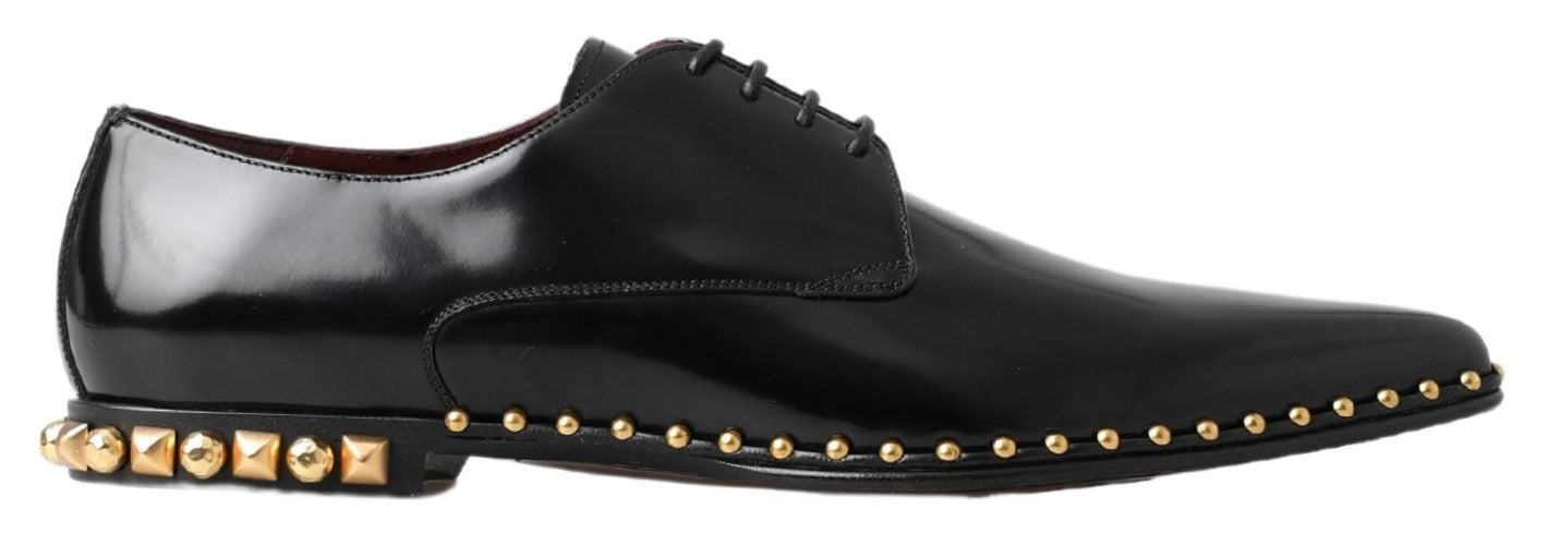 Dolce &amp; Gabbana черни кожени обувки дерби със златни шипове