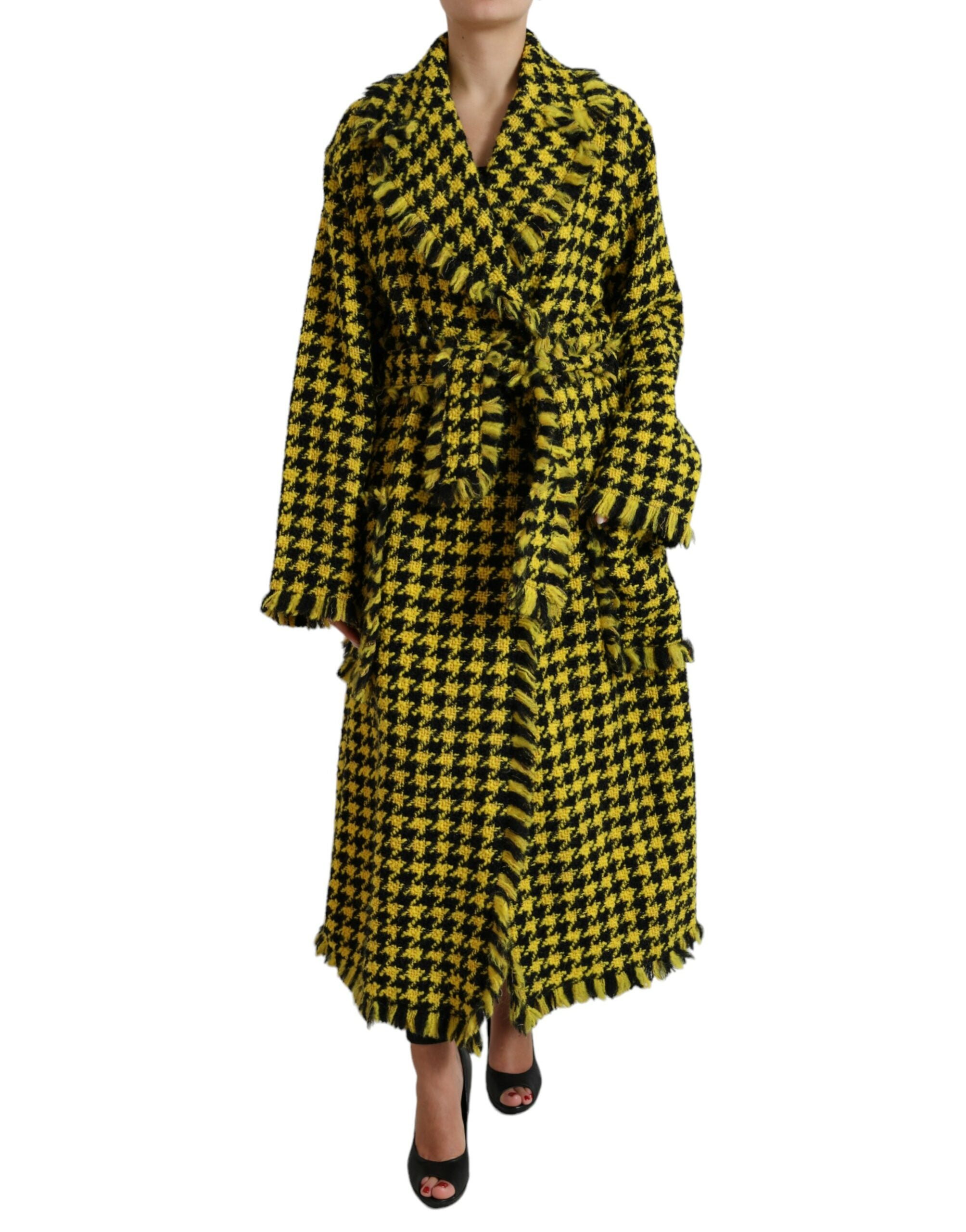 Dolce & Gabbana Chic Houndstooth Virgin Wool Long Coat