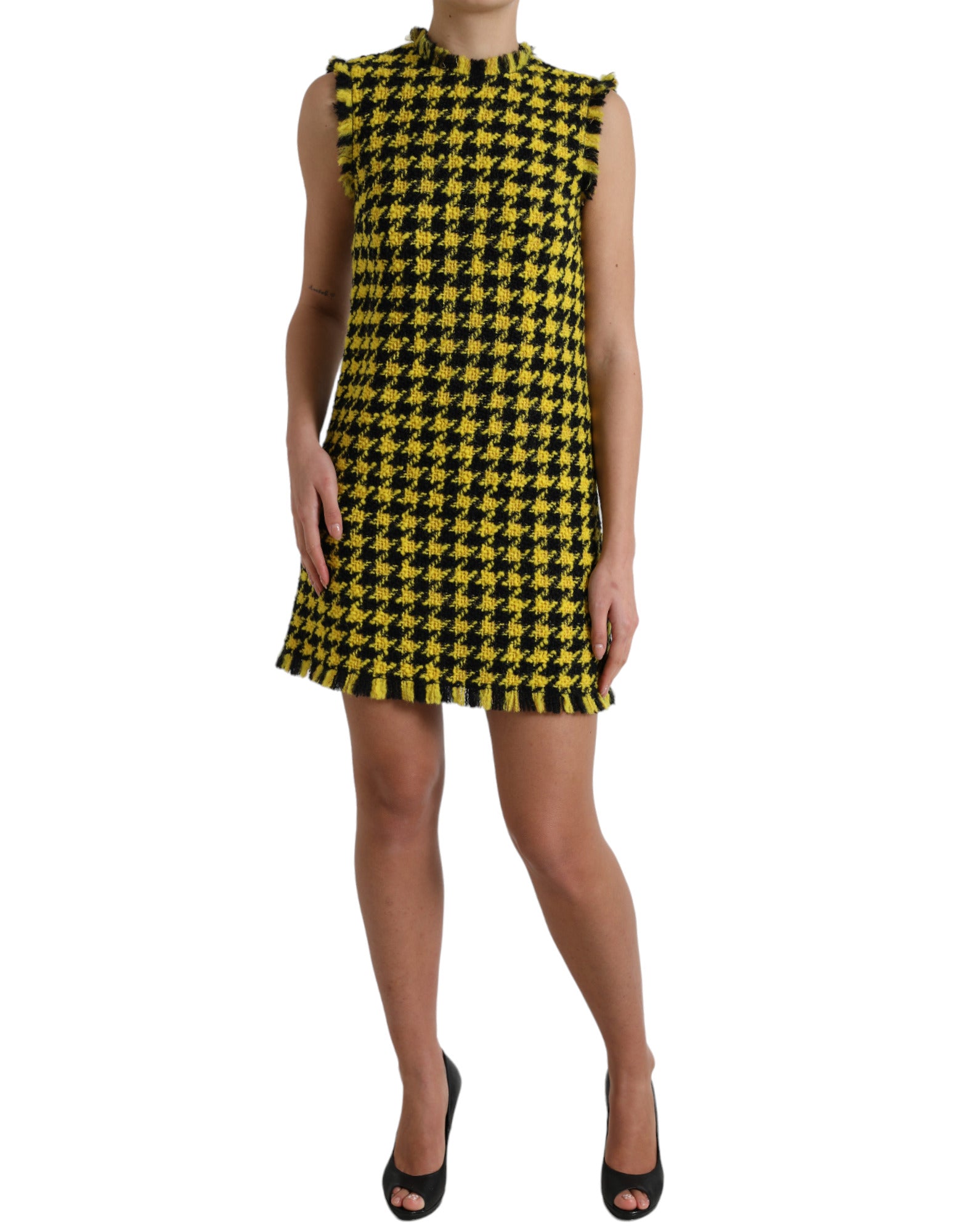 Dolce & Gabbana Houndstooth Knitted Chic Yellow Mini Skirt