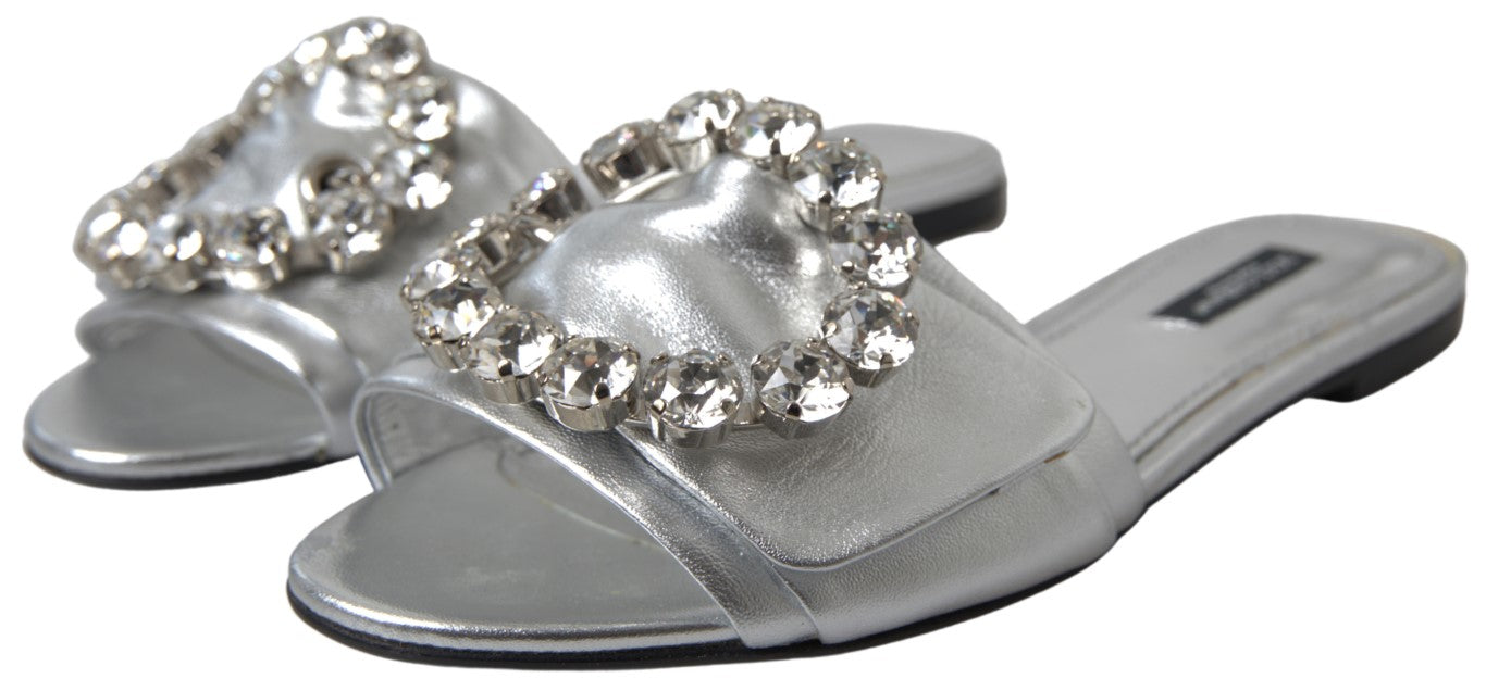 Плоски обувки Dolce &amp; Gabbana със сребърни кристали, украсени с пързалки