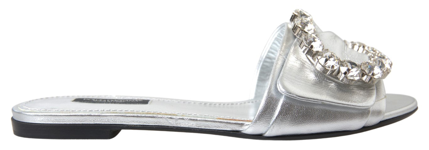 Плоски обувки Dolce &amp; Gabbana със сребърни кристали, украсени с пързалки