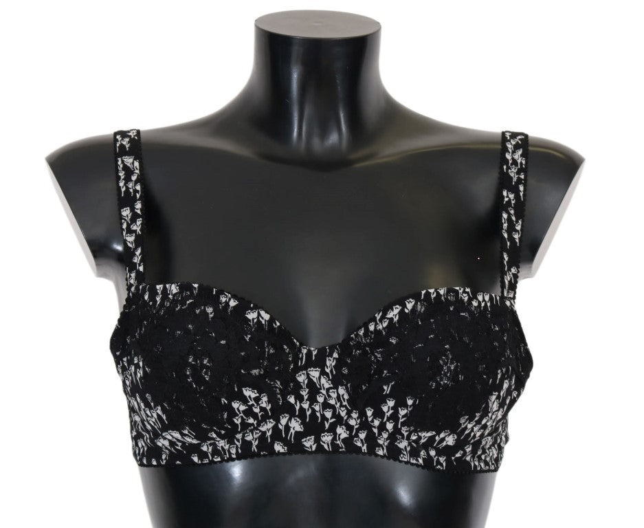 Dolce &amp; Gabbana черен копринен сутиен с бяла дантела и еластично бельо
