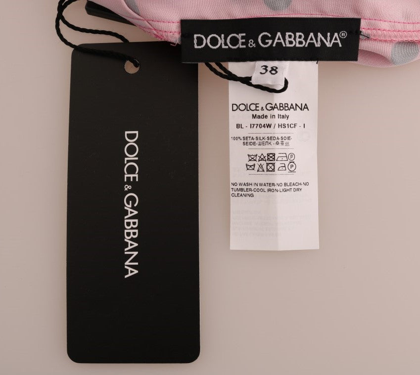 Dolce & Gabbana Chic Pink Polka Dotted Silk Blouse