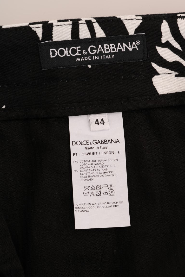 Dolce &amp; Gabbana Бели черни памучни еластични тънки панталони