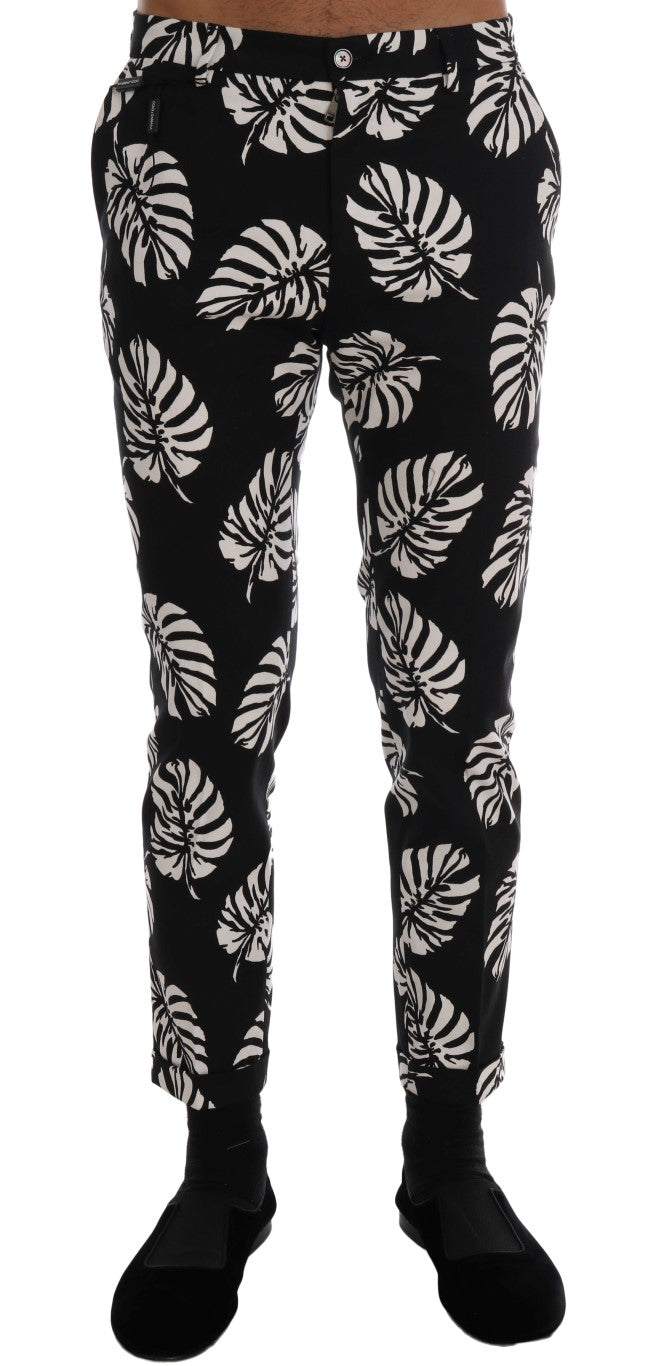 Dolce &amp; Gabbana Бели черни памучни еластични тънки панталони