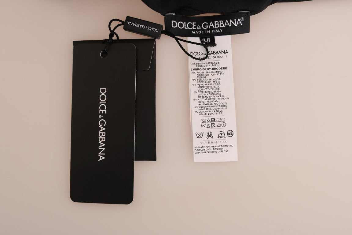 Черна копринена приказна топ кристална блуза Dolce &amp; Gabbana