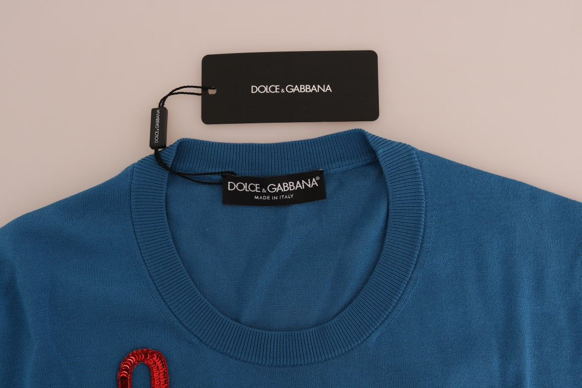 Dolce &amp; Gabbana Син копринен пуловер Love is Pullover