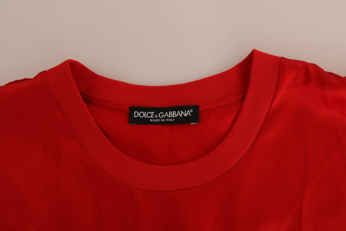 Dolce &amp; Gabbana Red Silk Orange Vase Crystal Top