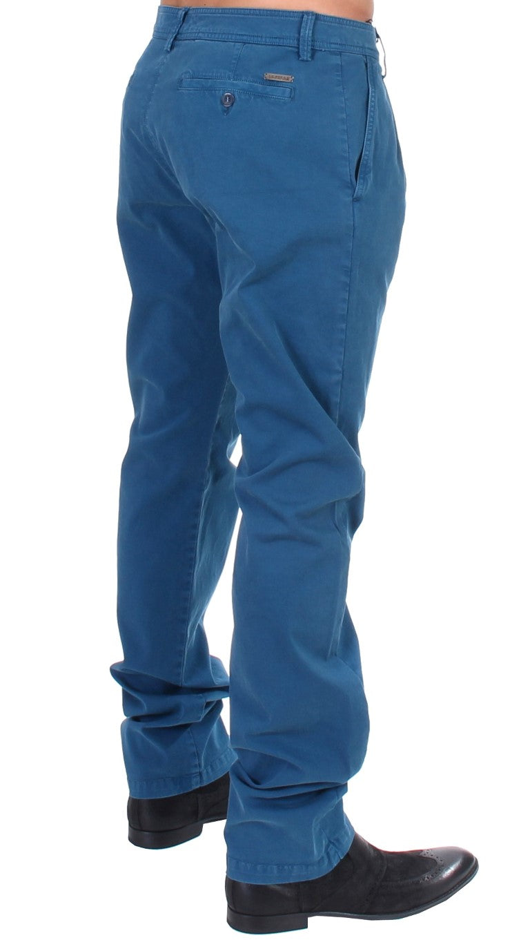 Сини памучни панталони GF Ferre Straight Fit