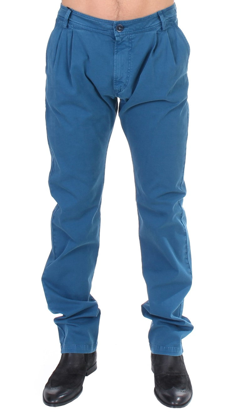 Сини памучни панталони GF Ferre Straight Fit