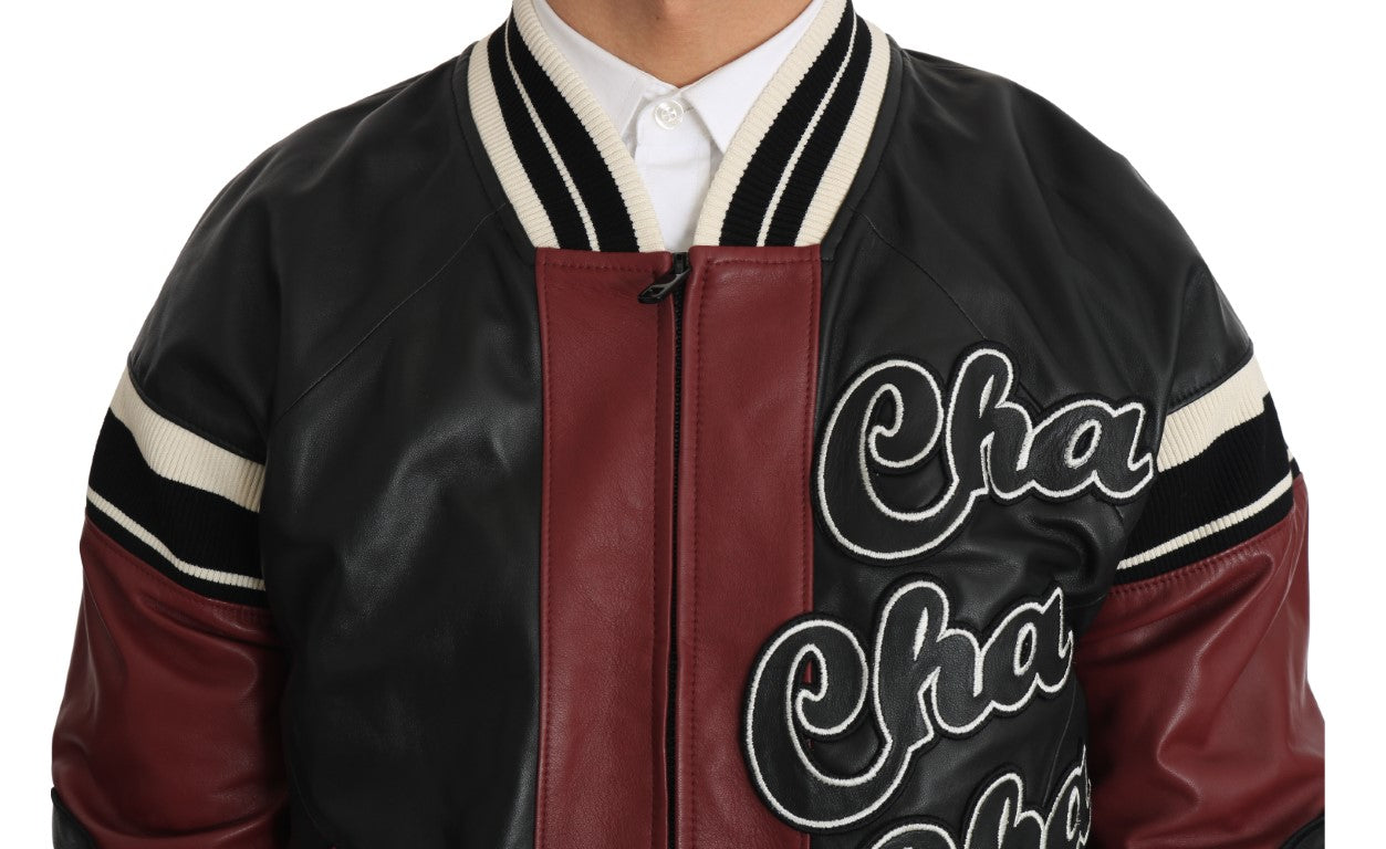 Dolce &amp; Gabbana Leather Club Lounge Black Red Jacket