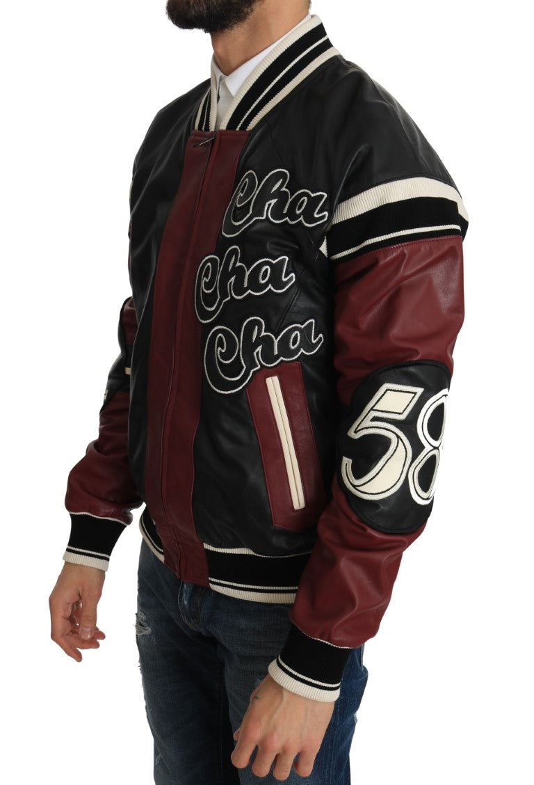 Dolce &amp; Gabbana Leather Club Lounge Black Red Jacket