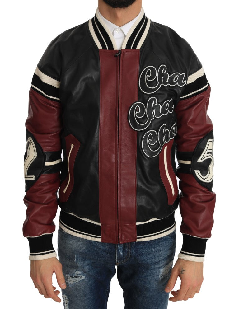 Dolce &amp; Gabbana Leather Club Lounge Black Red Jacket