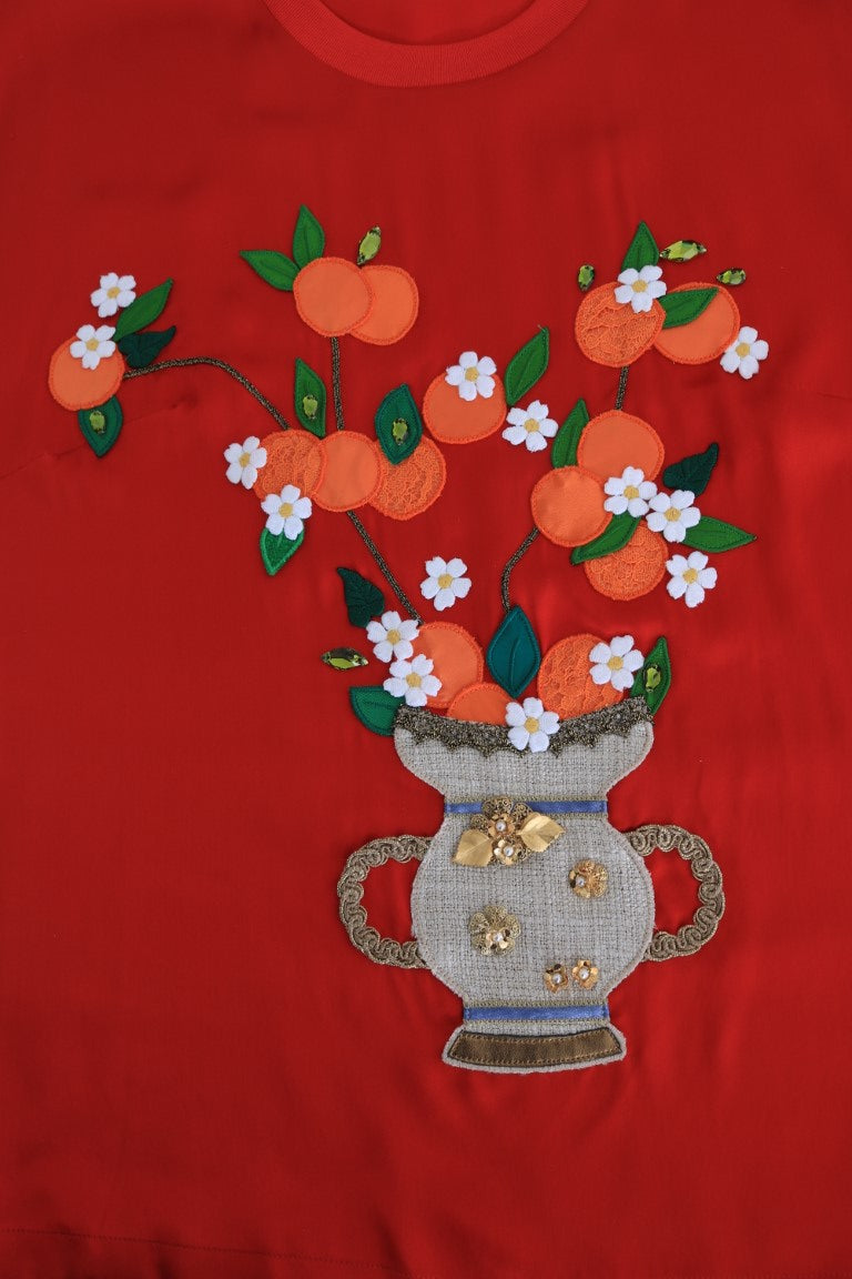 Dolce &amp; Gabbana Red Silk Oranges Флорална кристална блуза