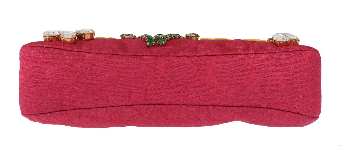 Вечерна чанта Dolce &amp; Gabbana с апликация на розов брокат и флорални кристали