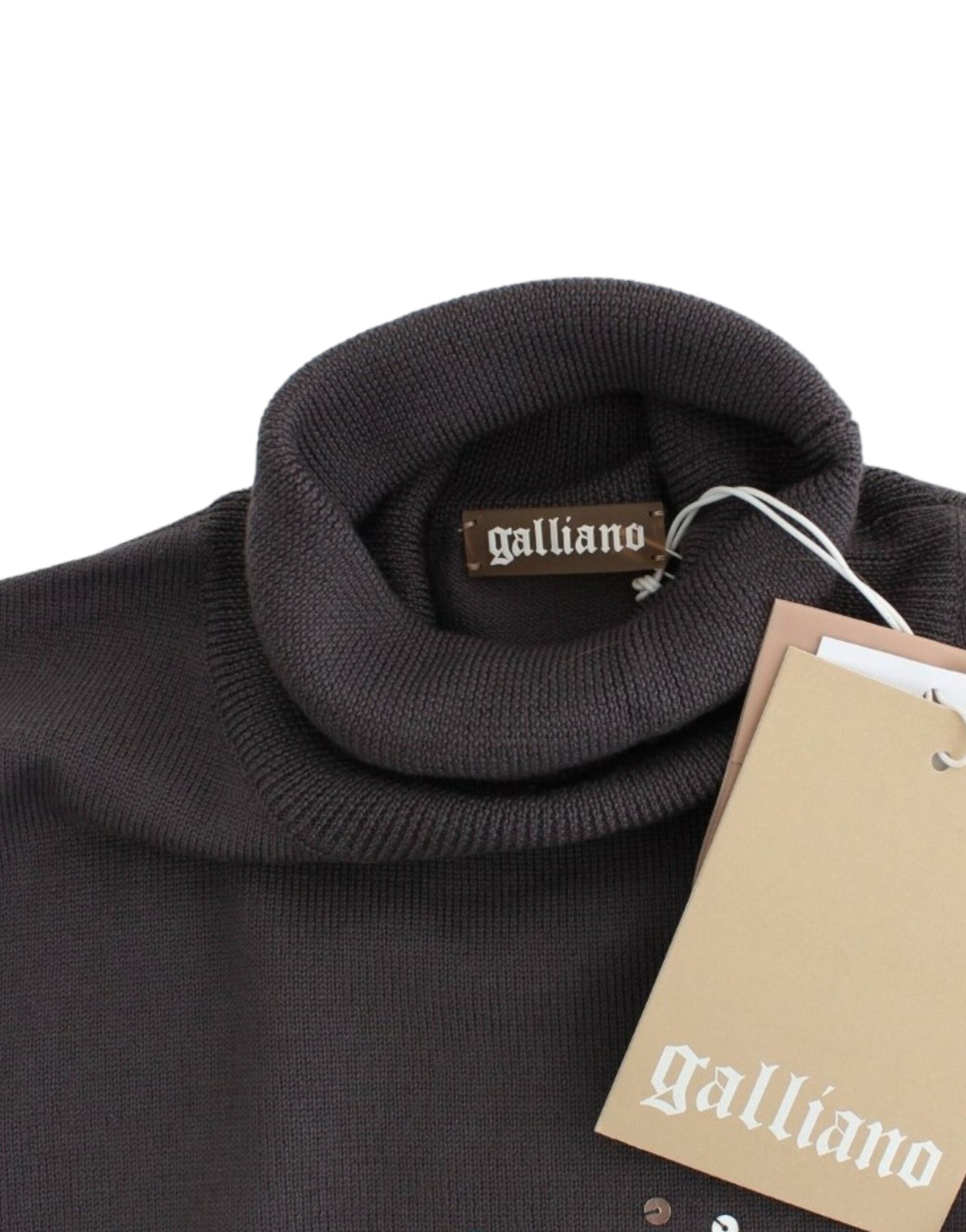 Кафяв памучен пуловер с висока яка на John Galliano