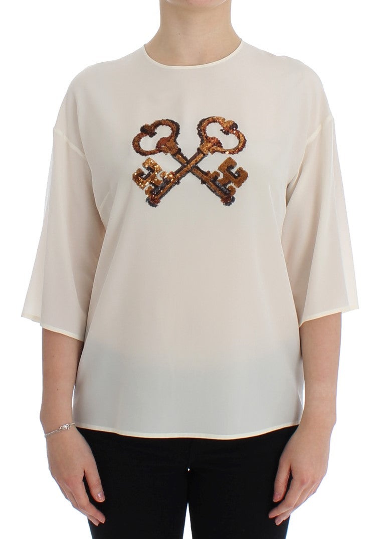 Dolce &amp; Gabbana Тениска с бяла копринена блуза с пайети