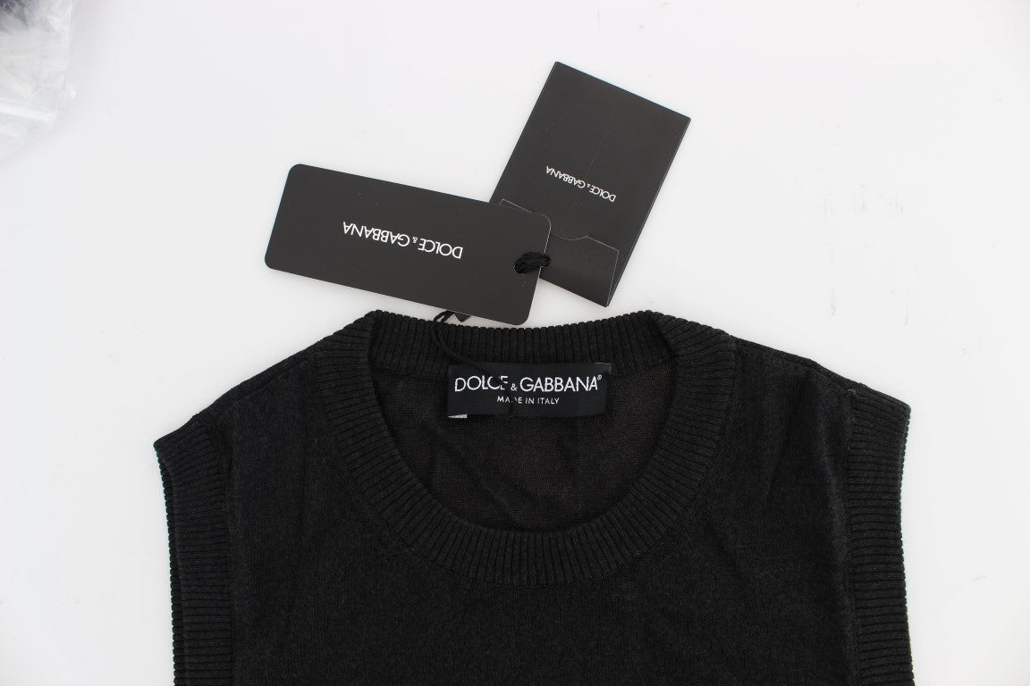 Черен пуловер без ръкави с кръгло деколте Dolce &amp; Gabbana