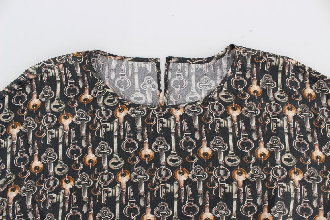 Dolce &amp; Gabbana Тениска с копринена блуза в сиво злато и ключове