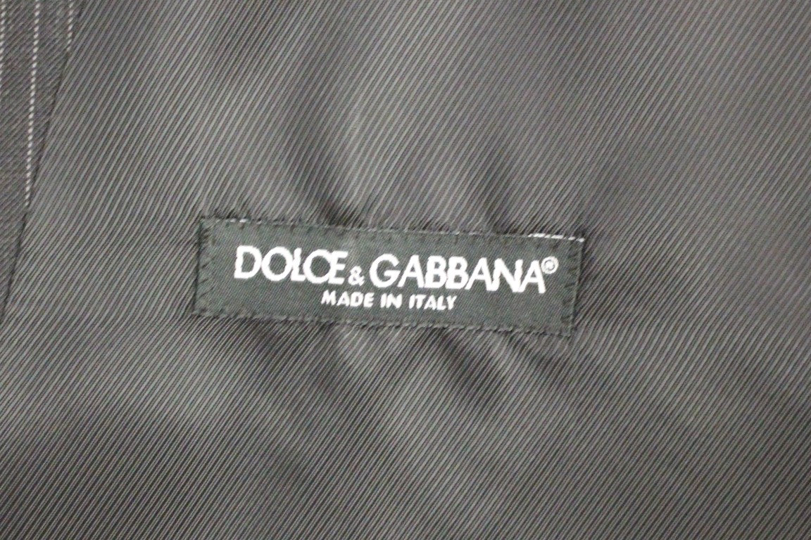 Едноредна вълнена жилетка на сиви райета Dolce &amp; Gabbana