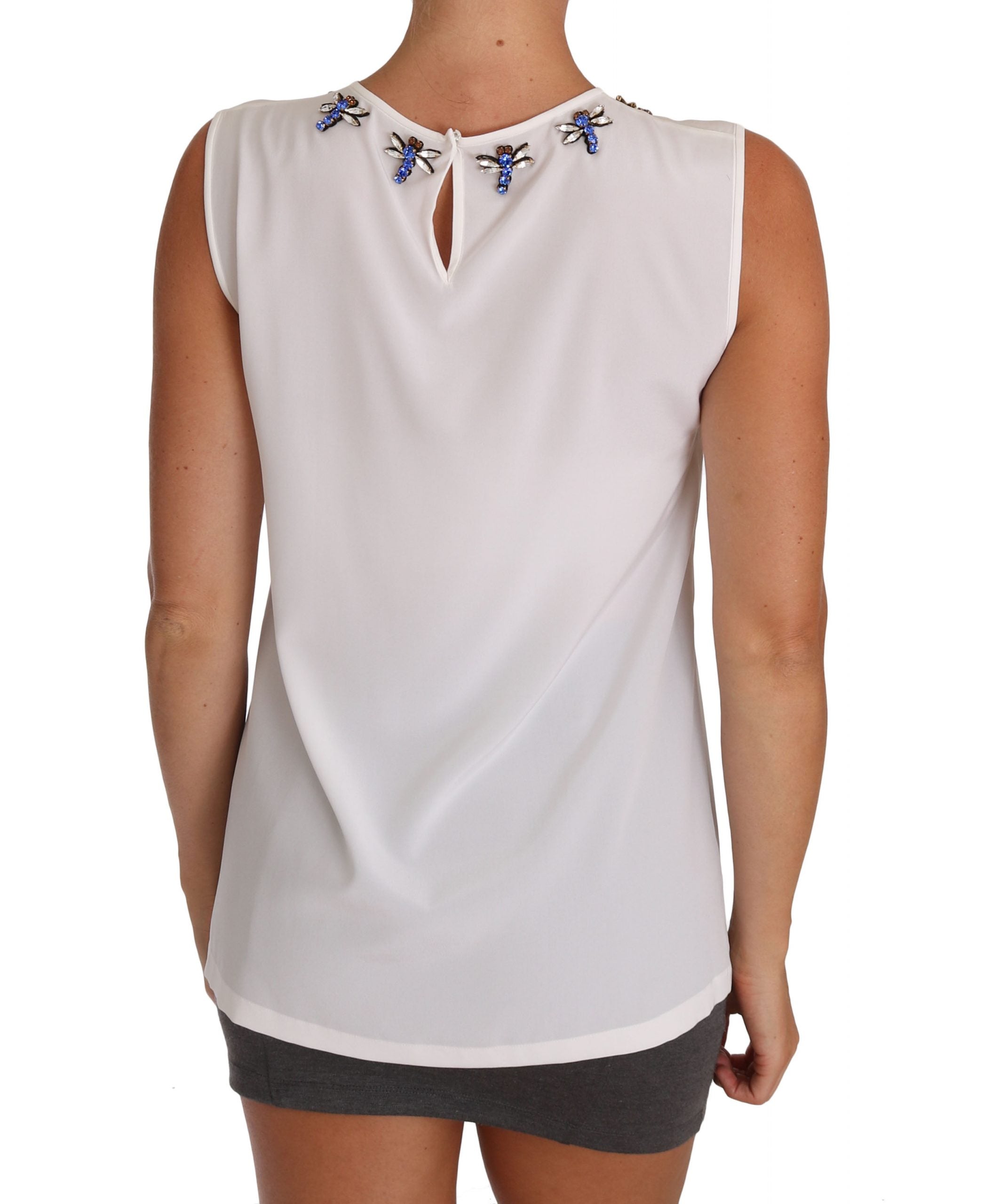 Dolce &amp; Gabbana Бяла копринена тениска с украсени кристали