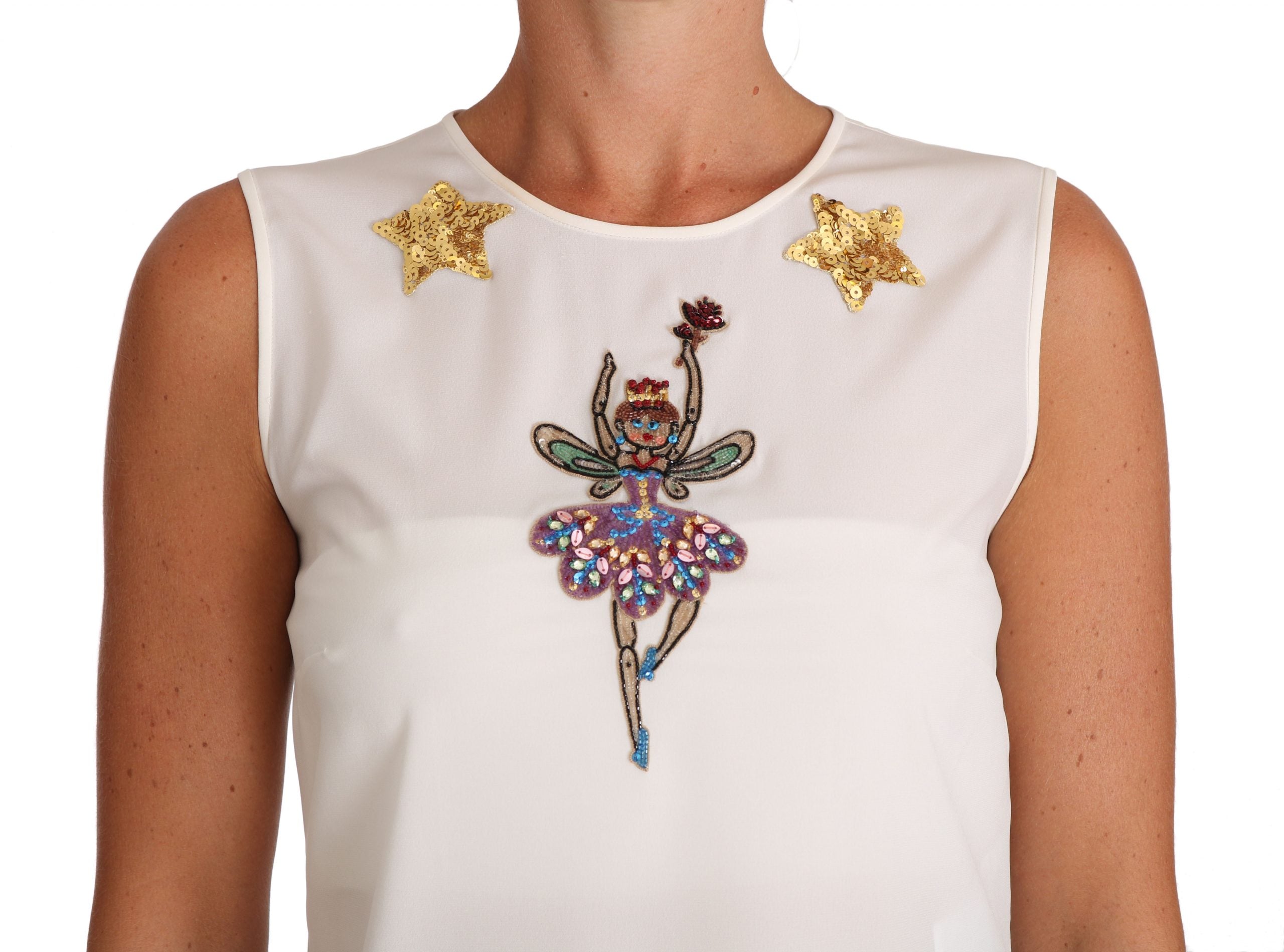 Dolce &amp; Gabbana Бяло копринено украсено с кристални пайети Феерично горнище