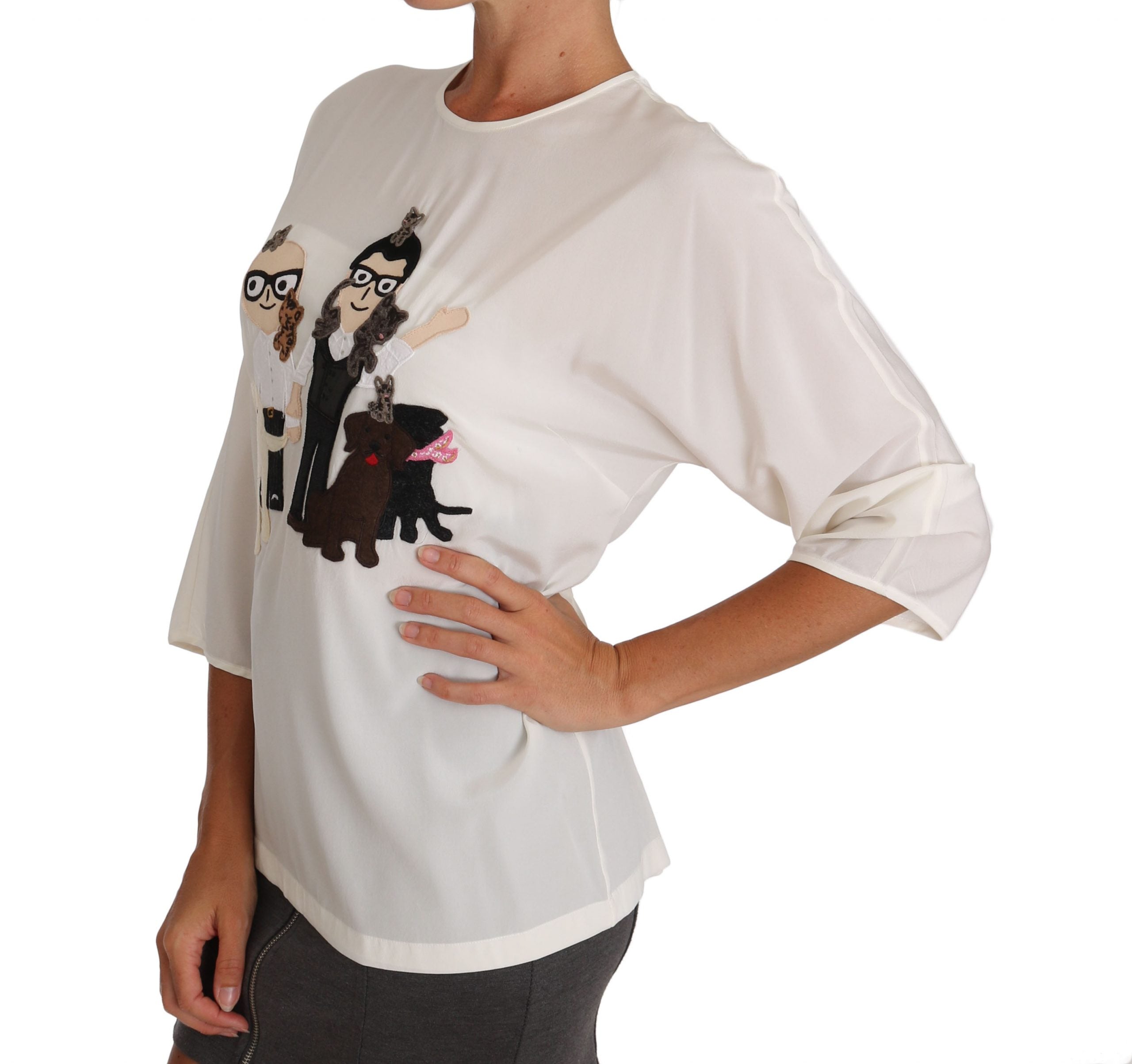 Бяла копринена тениска Dolce &amp; Gabbana #dgfamily