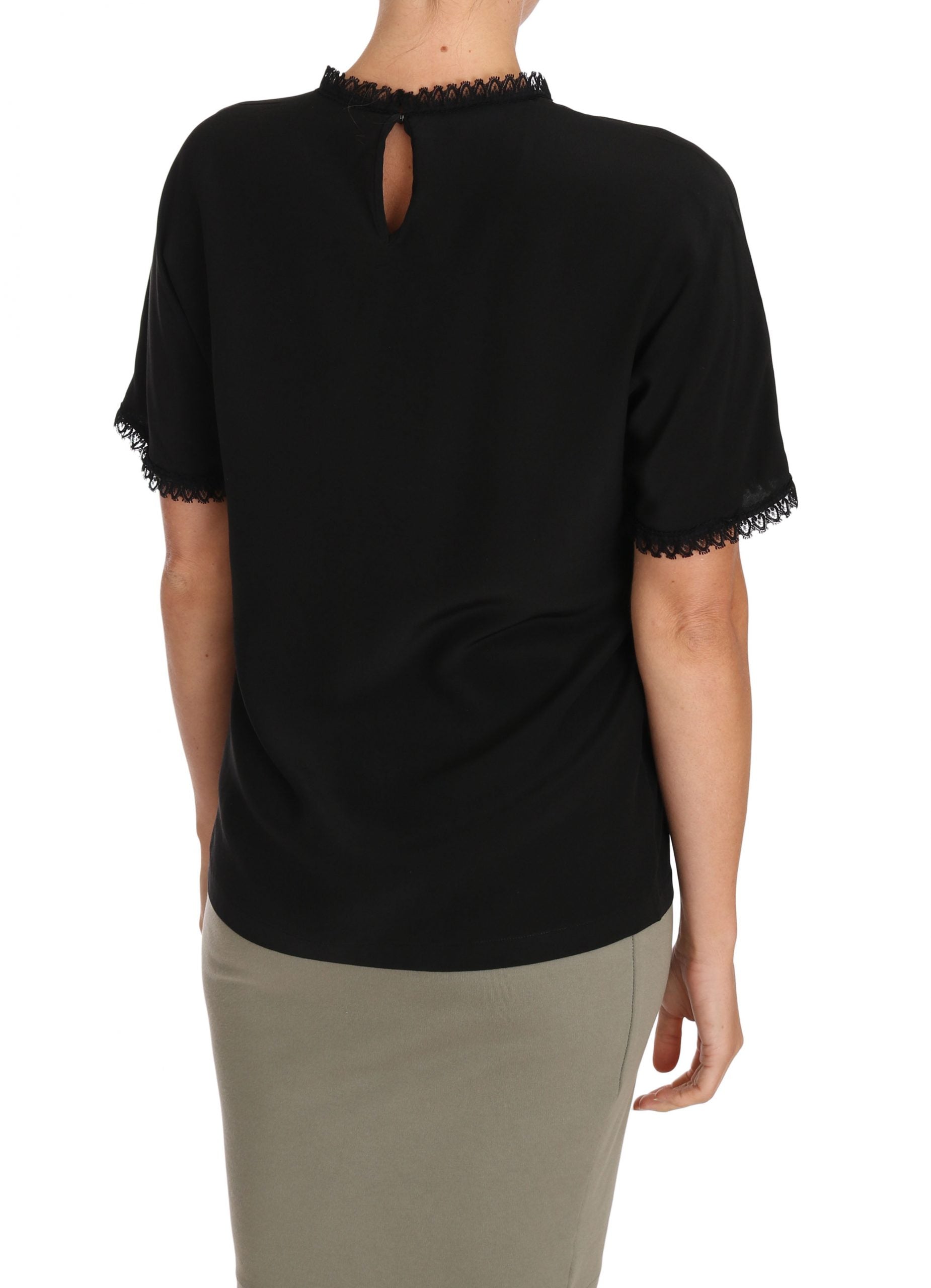 Черна копринена дантелена блуза тениска Dolce &amp; Gabbana