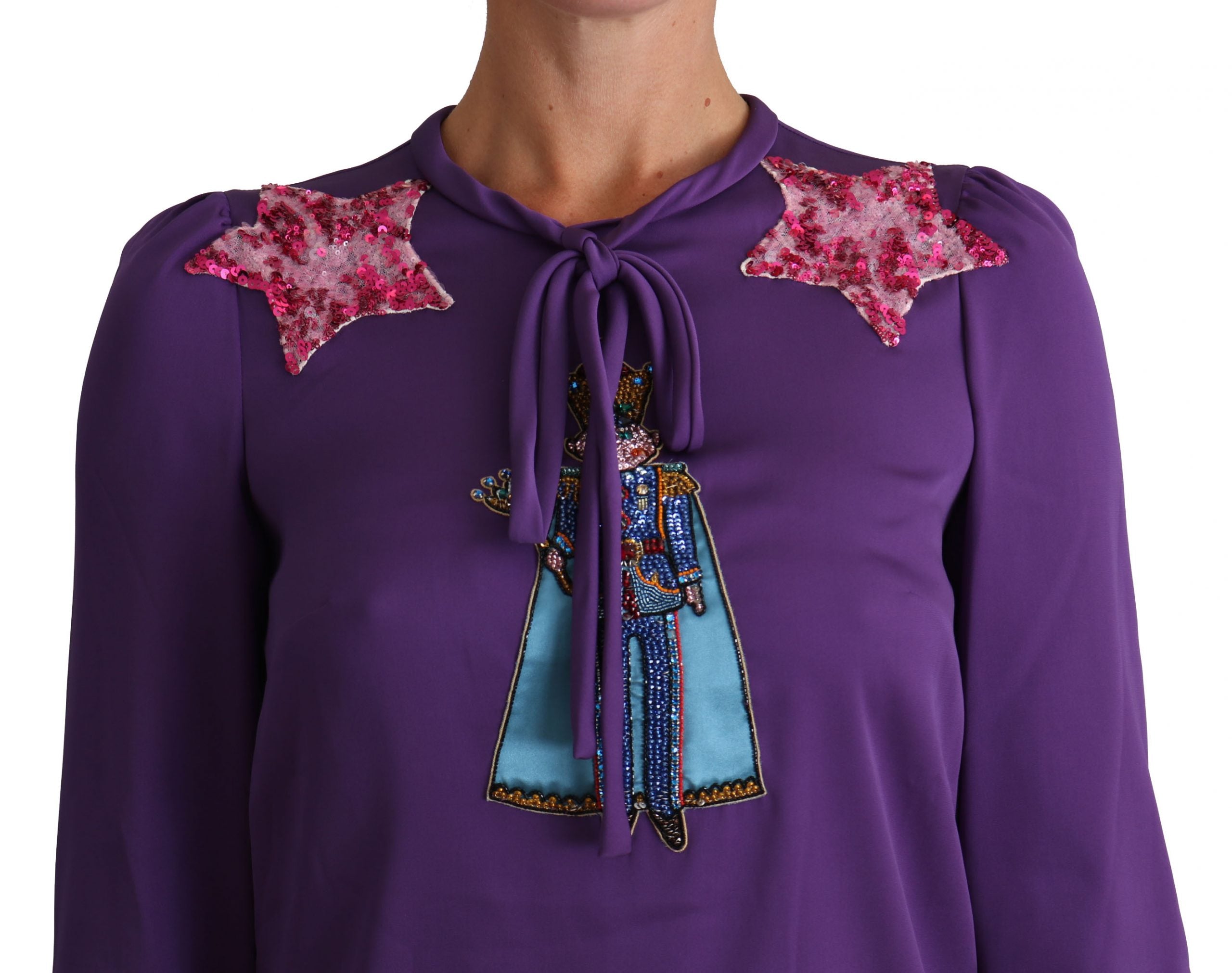 Dolce & Gabbana Enchanted Purple Silk Crystal Blouse