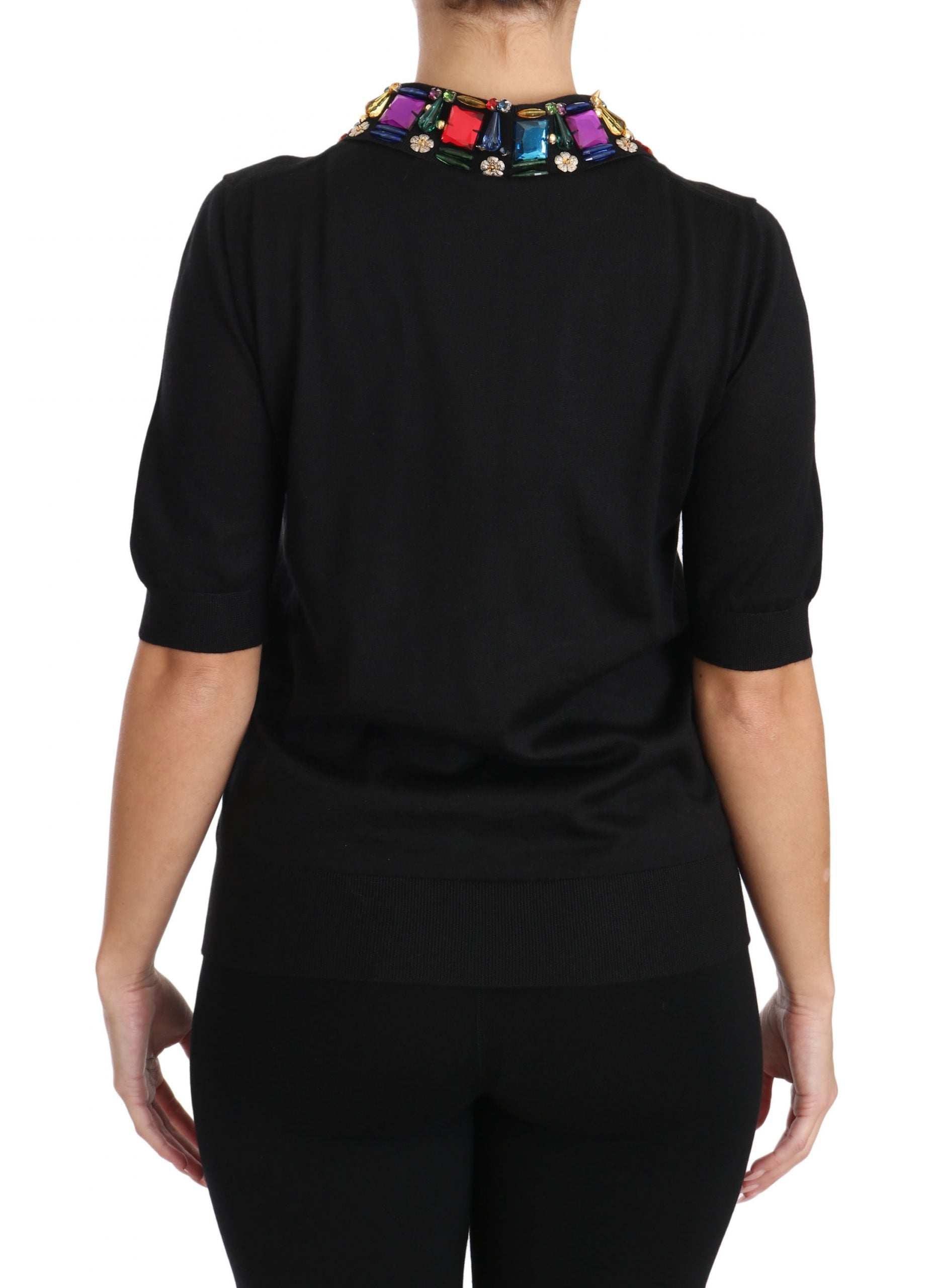 Тениска Dolce &amp; Gabbana с черна кашмирена яка и кристална яка