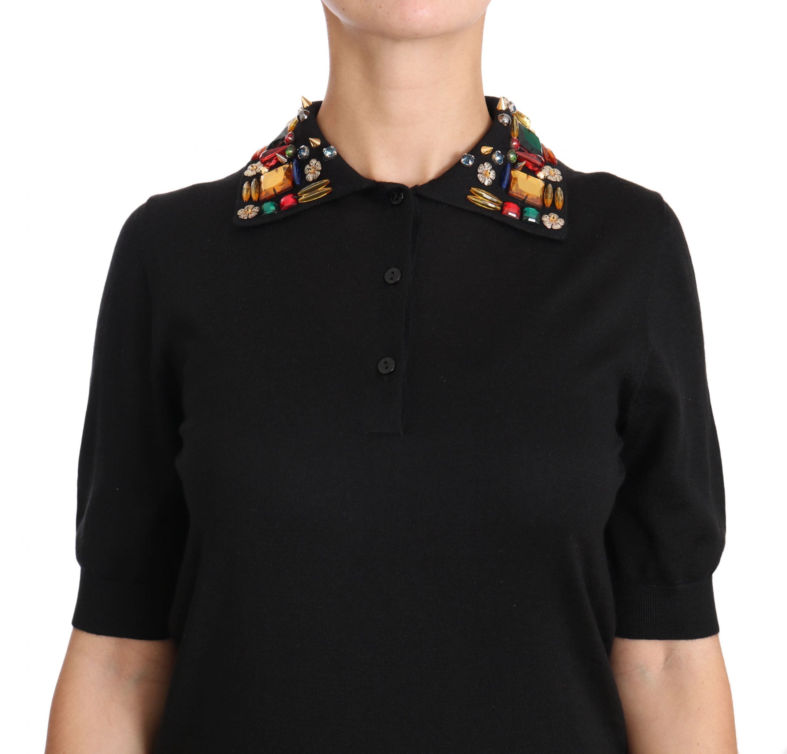 Dolce & Gabbana Elegant Black Cashmere Sequin Collar Top