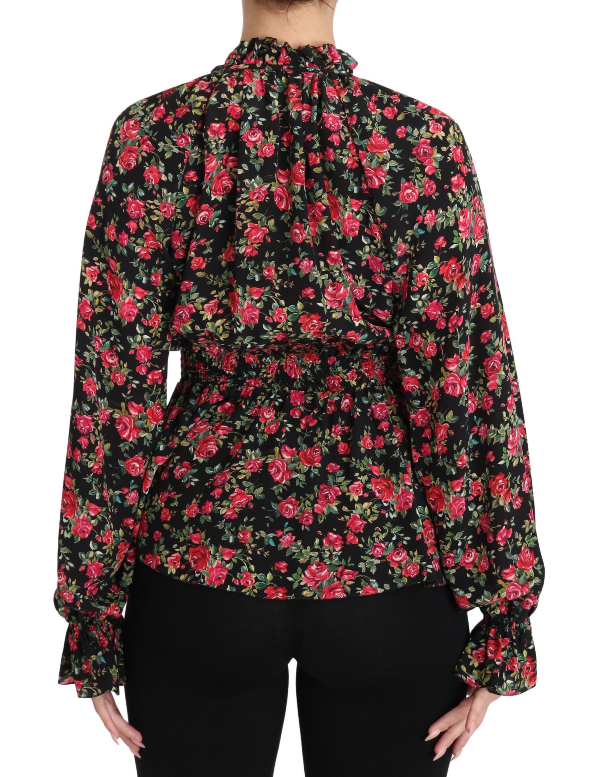 Dolce &amp; Gabbana Черна роза щампа флорална риза горна блуза