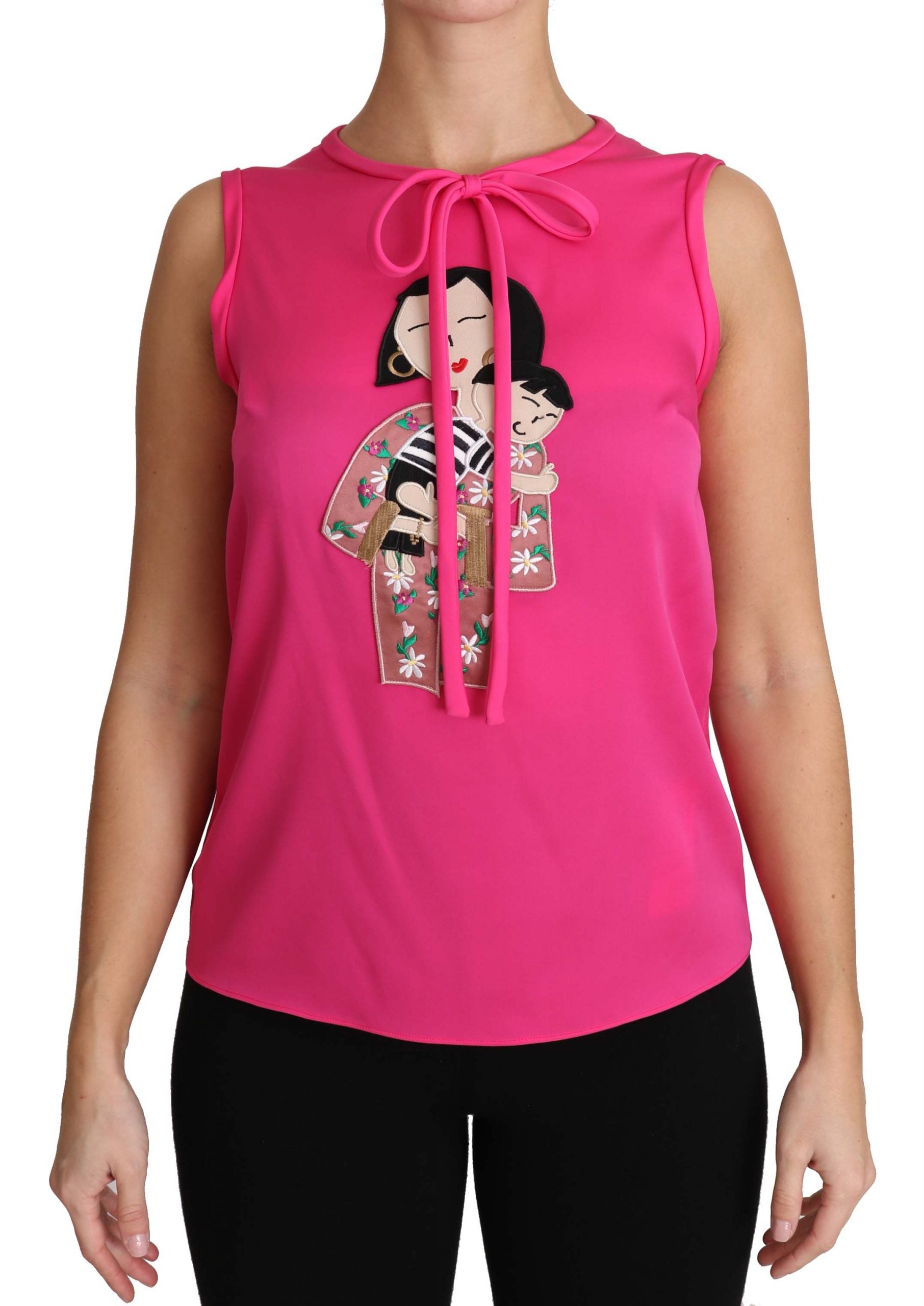 Dolce &amp; Gabbana Pink Family Silk Tank Mama Blouse Top Shirt