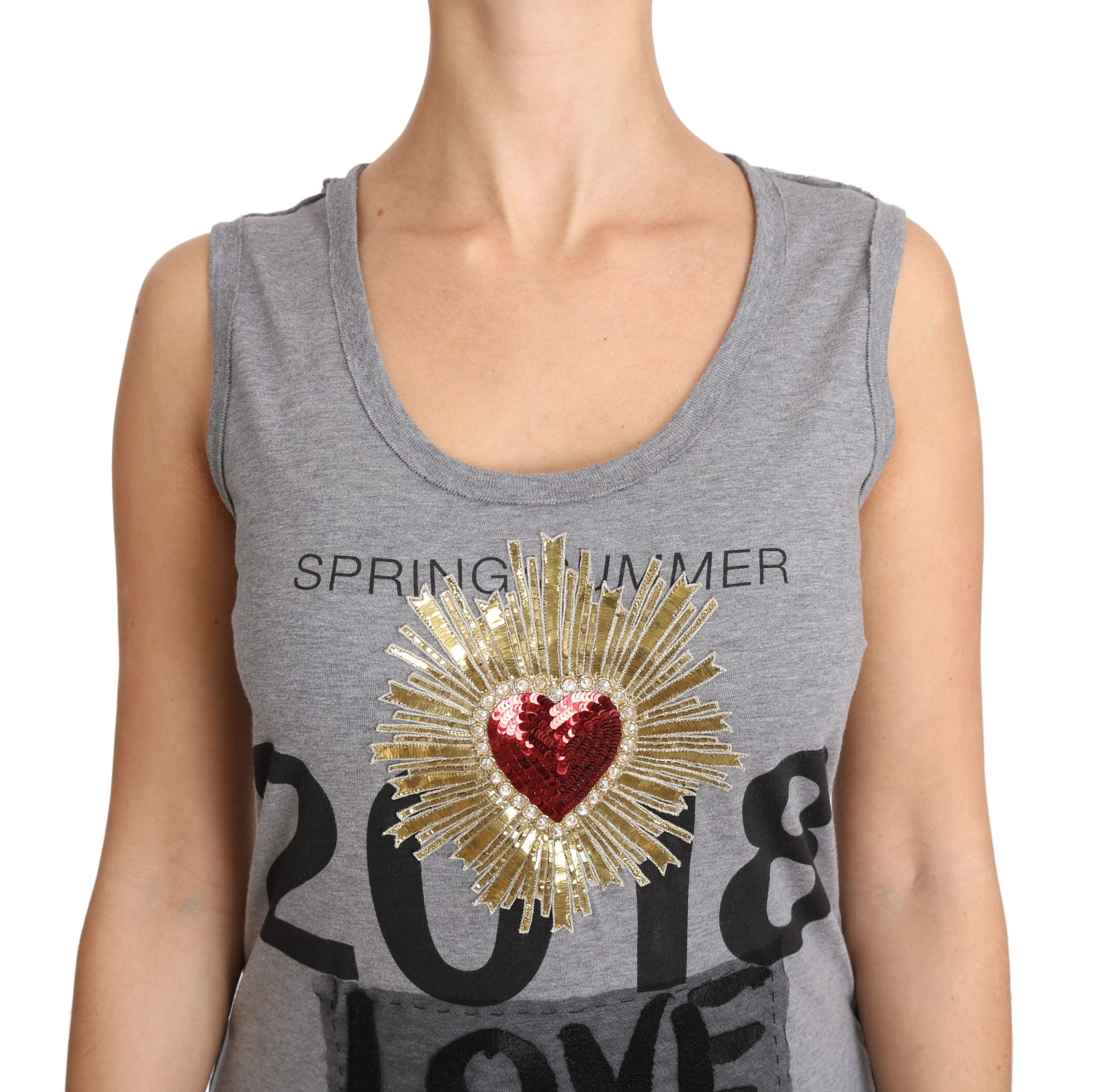 Dolce &amp; Gabbana Сив потник Кристална тениска със сърце с пайети