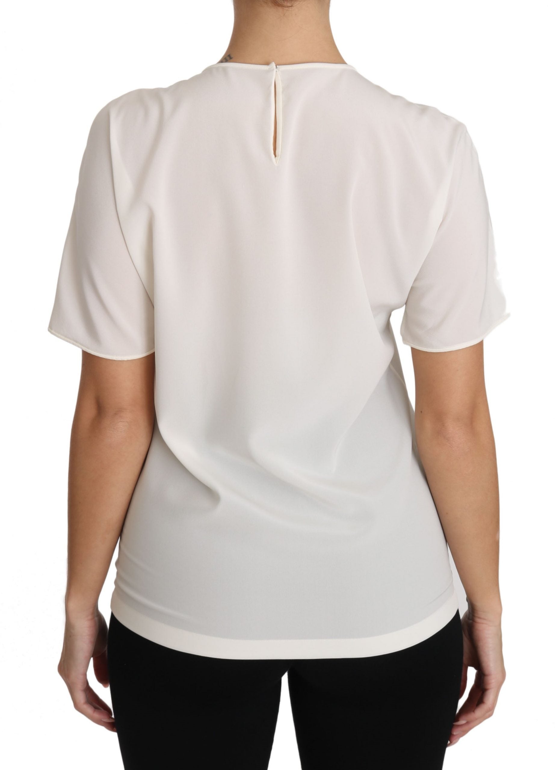 Бяла копринена еластична тениска Dolce &amp; Gabbana #dgfamily