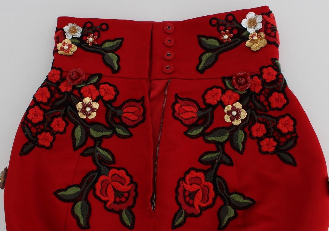 Dolce &amp; Gabbana Red Silk Roses Sicily Shorts 