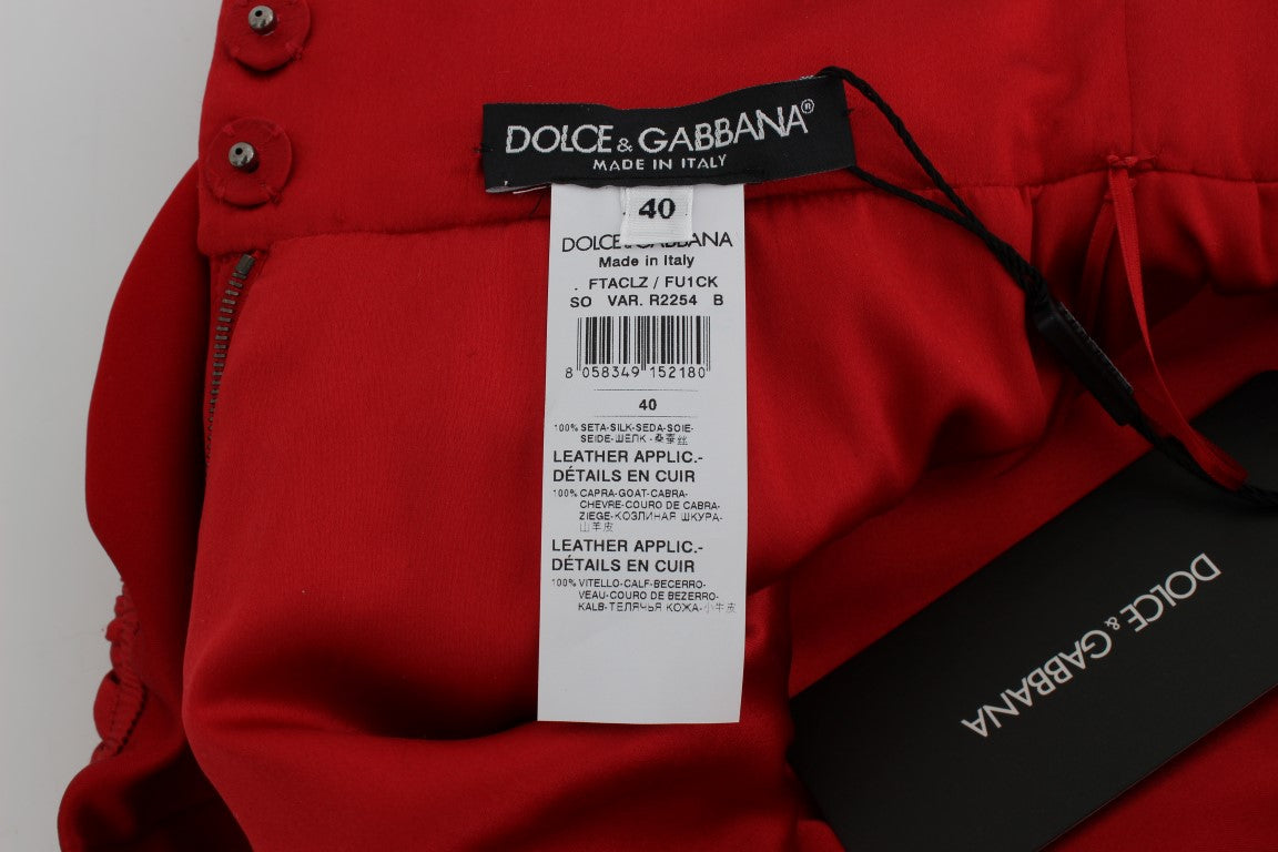 Dolce &amp; Gabbana Red Silk Roses Sicily Shorts 